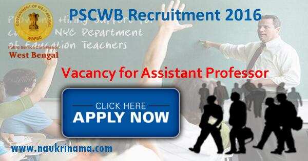 PSCWB Recruitment 2016 for Assistant Professor