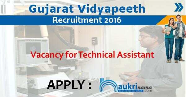 Job Alert- Gujarat Vidyapeeth Technical Assistant Vacancies 2016
