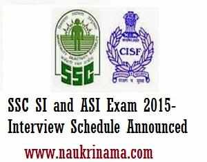 SSC SI and ASI Exam 2015- Interview Schedule Announced