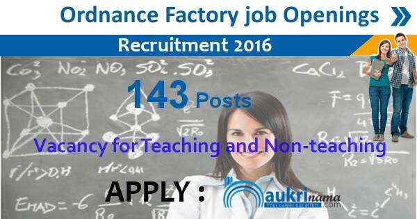 Job Alert-Teaching/ Non- Teaching Jobs 2016 in Ordnance Factory