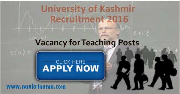 Job Alert- University of Kashmir Teaching Vacancies 2016