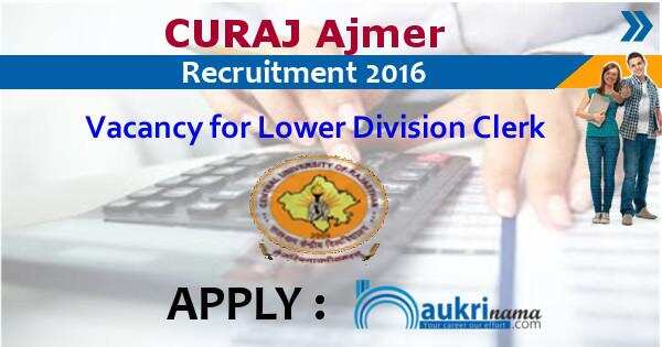 Job Alert- CURAJ Ajmer LDC Vacancies 2016