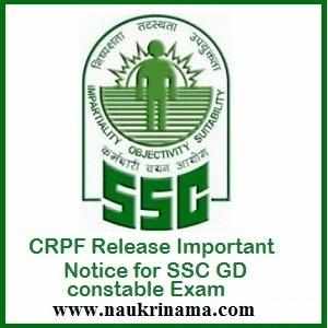 CRPF Release Important Notice for SSC GD Constable Exam 2015