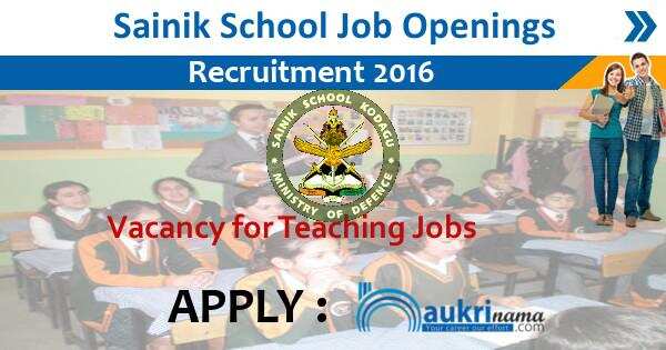 Job Alert- Teaching Jobs 2016 in Sainik School, Kodagu