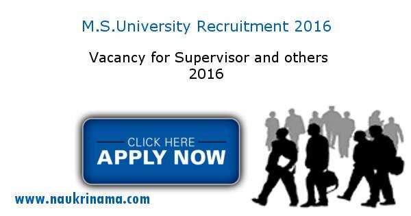 Job Alert –M.S. University Vacancy for Supervisor-2016