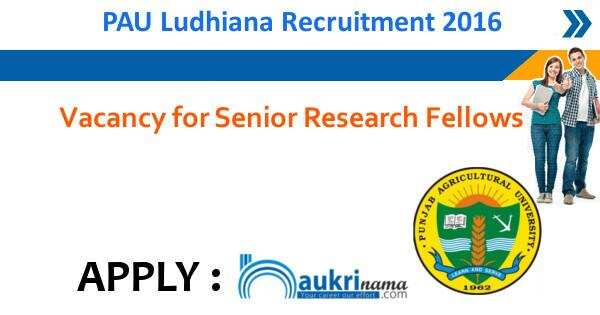 Job Alert: Senior Research Fellows Vacancy 2016 in PAU, Ludhiana