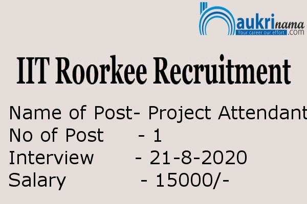 IIT Roorkee  Recruitment for the post of  Project Attendant , Click here to Apply