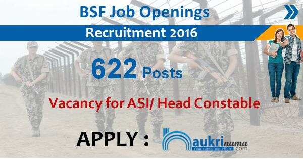 Job Alert- ASI/ Head Constable Vacancy 2016 in BSF