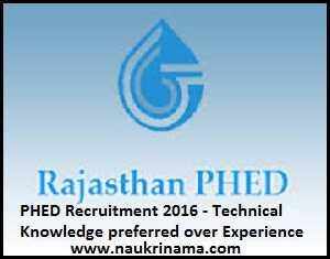 PHED Recruitment 2016 – Technical Knowledge preferred over Experience, rajwater.gov.in