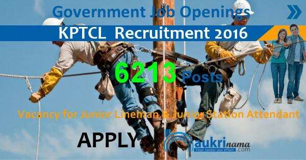 KPTCL Jobs 2016- 6213 Junior Station Attendant and Junior Lineman Post