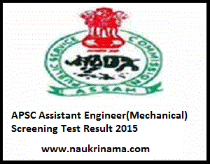 APSC Assistant Engineer Screening Test Result 2015, apsc.nic.in