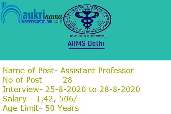 AIIMS Delhi Recruitment for the post of   Assistant Professor  , Click here to Apply