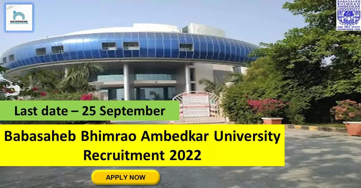 BBAU Recruitment 2022: A great opportunity has come out to get a job (Sarkari Naukri) in Babasaheb Bhimrao Ambedkar University (BBAU). BBAU has invited applications to fill the posts of Resource Person (BBAU Recruitment 2022). Interested and eligible candidates who want to apply for these vacant posts (BBAU Recruitment 2022) can apply by visiting the official website of BBAU at bbau.ac.in. The last date to apply for these posts (BBAU Recruitment 2022) is 25 September.  Apart from this, candidates can also directly apply for these posts (BBAU Recruitment 2022) by clicking on this official link bbau.ac.in. If you need more detail information related to this recruitment, then you can see and download the official notification (BBAU Recruitment 2022) through this link BBAU Recruitment 2022 Notification PDF. The posts will be filled under this recruitment (BBAU Recruitment 2022) process.  Important Dates for BBAU Recruitment 2022  Starting date of online application - 15 September  Last date to apply online - 25 September  BBAU Recruitment 2022 Vacancy Details  Total No. of Posts-  Eligibility Criteria for BBAU Recruitment 2022  as per the rules of the department  Age Limit for BBAU Recruitment 2022  as per the rules of the department  Salary for BBAU Recruitment 2022  as per the rules of the department  Selection Process for BBAU Recruitment 2022  Selection Process Candidate will be selected on the basis of written examination.  How to Apply for BBAU Recruitment 2022  Interested and eligible candidates can apply through official website of BBAU (bbau.ac.in) latest by 25 September 2022. For detailed information regarding this, you can refer to the official notification given above.    If you want to get a government job, then apply for this recruitment before the last date and fulfill your dream of getting a government job. You can visit naukrinama.com for more such latest government jobs information.