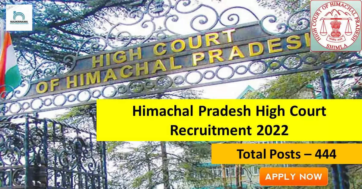 Government Jobs 2022 - Himachal Pradesh High Court (HP High Court) has invited applications from young and eligible candidates to fill up the post of Clerk, Stenographer. If you have obtained a degree and you are looking for a government job for many days, then you can apply for these posts. Important Dates and Notifications – Post Name – Clerk, Stenographer Total Posts – 444 Last Date – 14 October 2022 Location - Himachal Pradesh Himachal Pradesh High Court (HP High Court) Post Details 2022 Age Range - The minimum age and maximum age of the candidates will be valid as per the rules of the department and age relaxation will be given to the reserved category. salary - The candidates who will be selected for these posts will be given salary as per the rules of the department. Qualification - Candidates should have a degree from any recognized institute and have experience in the relevant subject. Selection Process Candidate will be selected on the basis of written examination. How to apply - Eligible and interested candidates may apply online on prescribed format of application along with self restrictive copies of education and other qualification, date of birth and other necessary information and documents and send before due date. Official Site of Himachal Pradesh High Court (HP High Court) Download Official Release From Here Get information about more government jobs in Himachal Pradesh from here