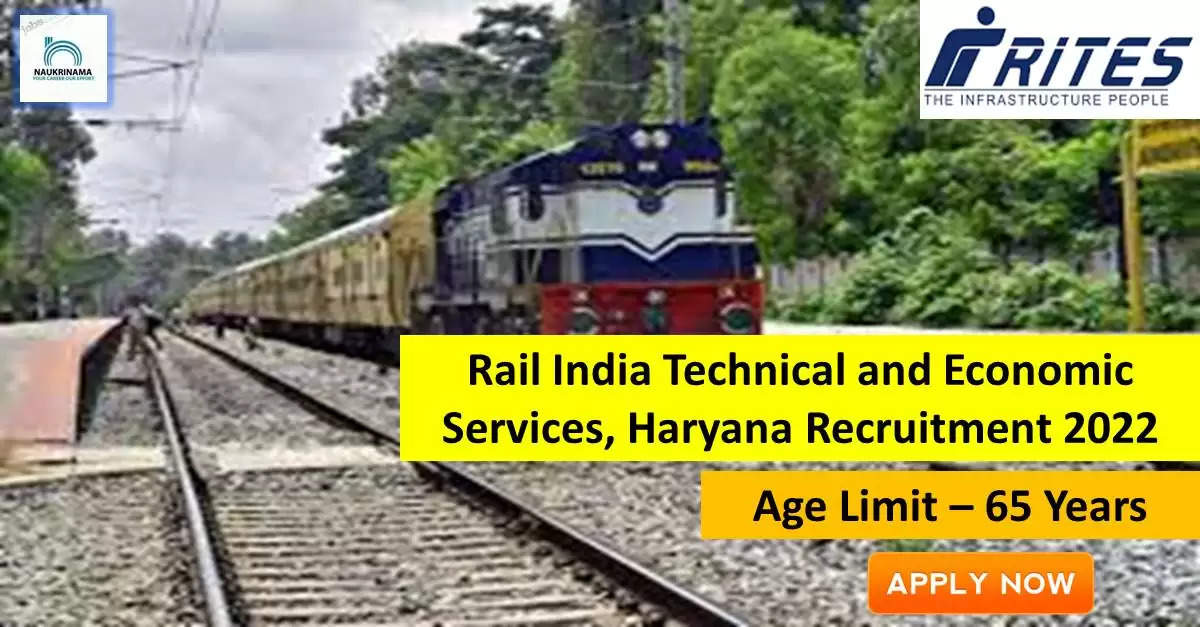 Government Jobs 2022 - Rail India Technical and Economic Services (RITES) has invited applications from young and eligible candidates for filling up the post of Team Leader and Senior Construction Management Specialist. If you have obtained a bachelor's degree in civil engineering and you are looking for a government job for many days, then you can apply for these posts. Important Dates and Notifications – Post Name – Team Leader & Senior Construction Management Specialist Total Posts – 1 Last Date – 20 September 2022 Location - Haryana Rail India Technical and Economic Services (RITES) Vacancy Details 2022 Age Range - The maximum age of the candidates will be 65 years and age relaxation will be given to the reserved category. salary - The candidates who will be selected for these posts will be given salary as per the rules of the department. Qualification - Candidates should have a Bachelor's degree in Civil Engineering from any recognized institute and experience in the relevant subject. Selection Process Candidate will be selected on the basis of written examination. How to apply - Eligible and interested candidates may apply online on prescribed format of application along with self restrictive copies of education and other qualification, date of birth and other necessary information and documents and send before due date. Official site of Rail India Technical and Economic Services (RITES) Download Official Release From Here Get information about more government jobs of Haryana from here