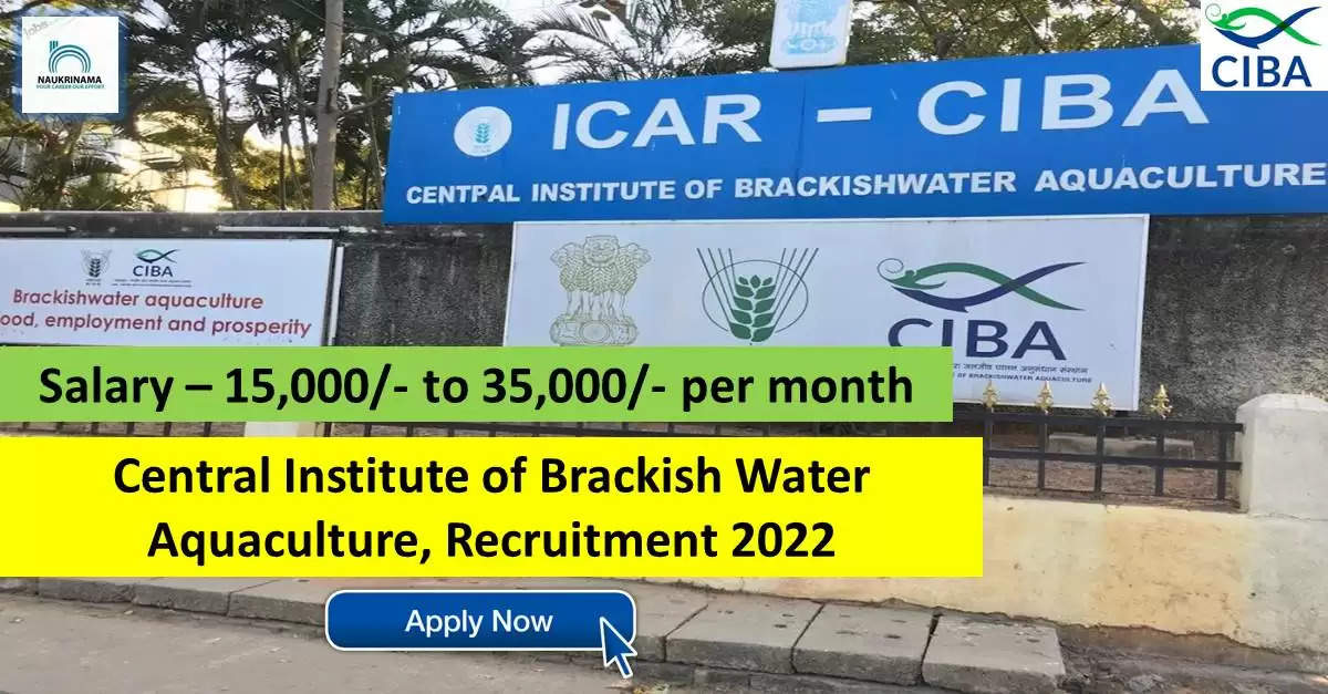 Government Jobs 2022 - Central Institute of Brackish Water Aquaculture (CIBA) has invited applications from young and eligible candidates to fill the post of Young Professional - II, Project Assistant. If you have obtained B.Sc, B.F.Sc, ME / M.Tech, M.Sc degree in Chemistry and you are looking for government jobs for many days, then you can apply for these posts. Is. Important Dates and Notifications – Post Name - Young Professional - II, Project Assistant Total Posts – 2 Last Date – 18 September 2022 Location – Tamil Nadu, Gujarat Central Institute of Brackish Water Aquaculture (CIBA) Post Details 2022 Age Range - Candidates minimum age of 21 years and maximum age of 45 years will be valid and age relaxation will be given to reserved category. salary - The candidates who will be selected for these posts will be given a salary of 15,000/- to 35,000/- per month. Qualification - Candidates should have B.Sc, B.F.Sc, ME/M.Tech, M.Sc Degree in Chemistry from any recognized institute and have experience in relevant subject. Selection Process Candidate will be selected on the basis of written examination. How to apply - Eligible and interested candidates may apply online on prescribed format of application along with self restrictive copies of education and other qualification, date of birth and other necessary information and documents and send before due date. Official site of Central Institute of Brackish Water Aquaculture (CIBA) Download Official Release From Here Get information about more government jobs in Tamil Nadu from here