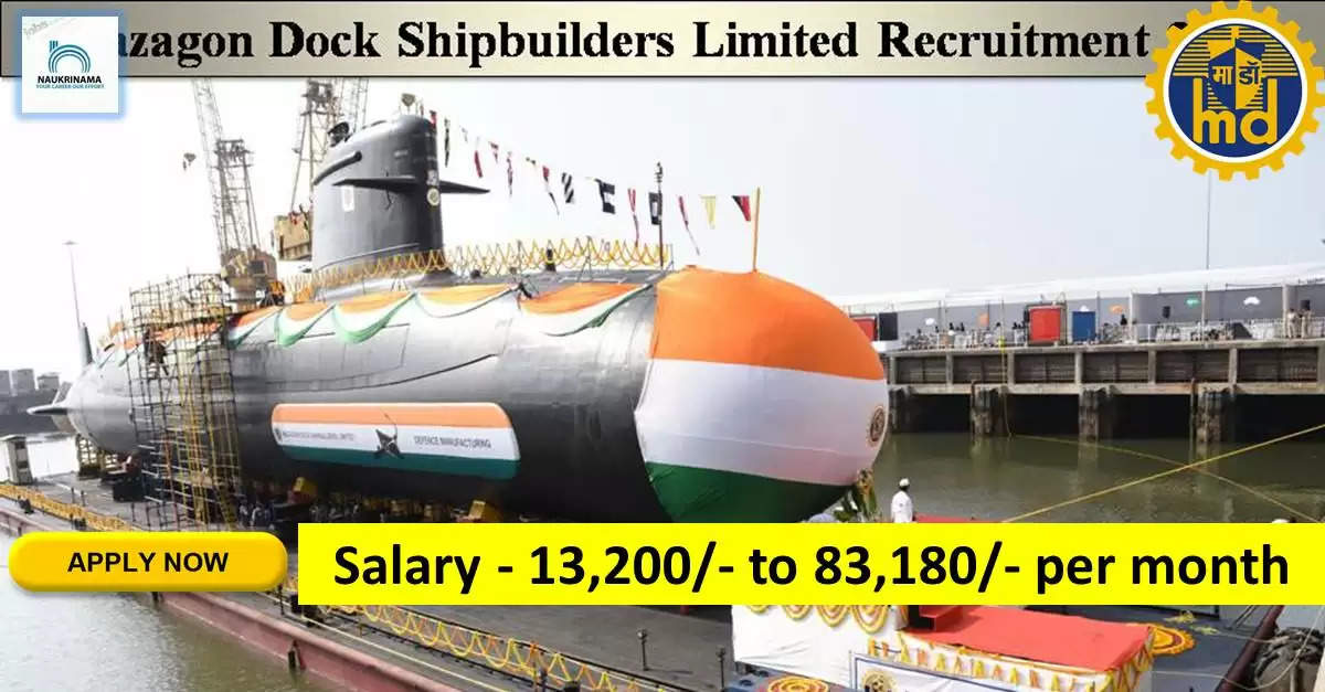 Government Jobs 2022 - Mazagon Dock Shipbuilders Limited (Mazagon Dock) has invited applications from young and eligible candidates to fill the post of Non Executive. If you have obtained 10th, ITI, Diploma, Post Graduation degree and you are looking for government job for many days, then you can apply for these posts. Important Dates and Notifications – Post Name - Non Executive Total Posts – 1041 Last Date – 30 September 2022 Location - Maharashtra Mazagon Dock Shipbuilders Limited (Mazagon Dock) Vacancy Details 2022 Age Range - The minimum age of the candidates will be 18 years and maximum age of 38 years and reserved category will be given 3 – 15 years relaxation in age limit. salary - The candidates who will be selected for these posts will be given salary from 13,200/- to 83,180/- per month. Qualification - Candidates should have 10th, ITI, Diploma, Post Graduation Degree from any recognized institute and have experience in related subject. Application Fee – 100/- Selection Process Candidate will be selected on the basis of written examination. How to apply - Eligible and interested candidates may apply online on prescribed format of application along with self restrictive copies of education and other qualification, date of birth and other necessary information and documents and send before due date. Official Site of Mazagon Dock Shipbuilders Limited (Mazagon Dock) Download Official Release From Here Get information about more government jobs in Maharashtra from here