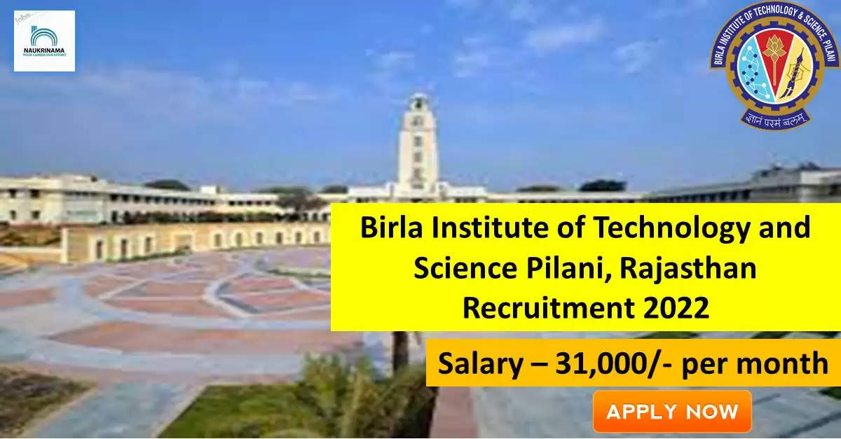 Government Jobs 2022 - Birla Institute of Technology and Science Pilani (BITS Pilani) has invited applications from young and eligible candidates to fill the post of Junior Research Fellow / Project Associate. If you have obtained a degree in engineering, a masters degree in science and you are looking for a government job for many days, then you can apply for these posts. Important Dates and Notifications – Post Name – Junior Research Fellow / Project Associate Total Posts – 1 Last Date – 25 September 2022 Location - Rajasthan Birla Institute of Technology and Science Pilani (BITS Pilani) Post Details 2022 Age Range - The minimum age and maximum age of the candidates will be valid as per the rules of the department and age relaxation will be given to the reserved category. salary - The candidates who will be selected for these posts will be given a salary of 31,000/- per month. Qualification - Candidates should have Degree in Engineering, Masters Degree in Science from any recognized Institute and have experience in the relevant subject. Selection Process Candidate will be selected on the basis of written examination. How to apply - Eligible and interested candidates may apply online on prescribed format of application along with self restrictive copies of education and other qualification, date of birth and other necessary information and documents and send before due date. Official Site of Birla Institute of Technology and Science Pilani (BITS Pilani) Download Official Release From Here Get information about more government jobs of Rajasthan from here