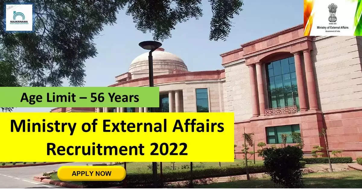 Government Jobs 2022 - Ministry of External Affairs has invited applications from young and eligible candidates to fill up the post of Secretary. If you have obtained a degree and you are looking for a government job for many days, then you can apply for these posts. Important Dates and Notifications – Post Name - Under Secretary Total Posts – 10 Last Date – 07 November 2022 Location - New Delhi Ministry of External Affairs Post Details 2022 Age Range - The maximum age of the candidates will be 56 years and age relaxation will be given to the reserved category. salary - The candidates who will be selected for these posts will be given salary as per the rules of the department. Qualification - Candidates should have a degree from any recognized institute and have experience in the relevant subject. Selection Process Candidate will be selected on the basis of written examination. How to apply - Eligible and interested candidates may apply online on prescribed format of application along with self restrictive copies of education and other qualification, date of birth and other necessary information and documents and send before due date. Official site of Ministry of External Affairs Download Official Release From Here Get information about more government jobs in New Delhi from here