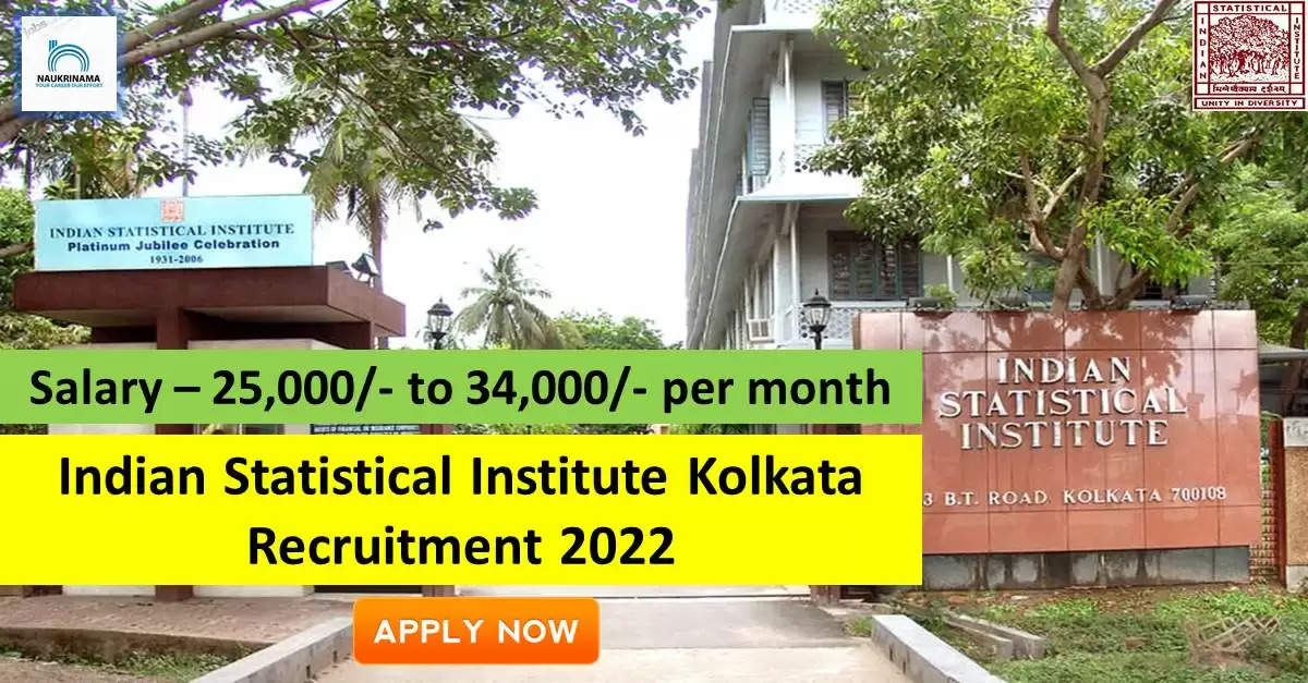 ISI Kolkata Recruitment 2022: A great opportunity has come out to get a job (Sarkari Naukri) in Indian Statistical Institute Kolkata (ISI Kolkata). ISI Kolkata has invited applications to fill the posts of Project Personnel (ISI Kolkata Recruitment 2022). Interested and eligible candidates who want to apply for these vacancies (ISI Kolkata Recruitment 2022) can apply by visiting the official website of ISI Kolkata at isical.ac.in. The last date to apply for these posts (ISI Kolkata Recruitment 2022) is 07 October.  Apart from this, candidates can also directly apply for these posts (ISI Kolkata Recruitment 2022) by clicking on this official link isical.ac.in. If you need more detail information related to this recruitment, then you can view and download the official notification (ISI Kolkata Recruitment 2022) through this link ISI Kolkata Recruitment 2022 Notification PDF. A total of 2 posts will be filled under this recruitment (ISI Kolkata Recruitment 2022) process.  Important Dates for ISI Kolkata Recruitment 2022  Starting date of online application - 20 September  Last date to apply online - 07 September  ISI Kolkata Recruitment 2022 Vacancy Details  Total No. of Posts- 2  Eligibility Criteria for ISI Kolkata Recruitment 2022  BE / B.Tech in Computer Science, Information Technology, Electronics, Electrical Engineering, Computer Science, Information Technology, Electronics, Mathematics, Statistics, Physics, MSc in MCA  Age Limit for ISI Kolkata Recruitment 2022  Candidates age limit should be between 35 years.  Salary for ISI Kolkata Recruitment 2022  25,000/- to 34,000/- per month  Selection Process for ISI Kolkata Recruitment 2022  Selection Process Candidate will be selected on the basis of written examination.  How to Apply for ISI Kolkata Recruitment 2022  Interested and eligible candidates may apply through official website of ISI Kolkata (isical.ac.in) latest by 07 October 2022. For detailed information regarding this, you can refer to the official notification given above.    If you want to get a government job, then apply for this recruitment before the last date and fulfill your dream of getting a government job. You can visit naukrinama.com for more such latest government jobs information.