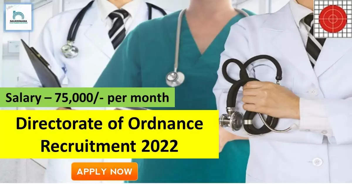 Government Jobs 2022 - Directorate of Ordnance has sought applications from young and eligible candidates to fill the post of MBBS Doctor. If you have obtained MBBS degree and you are looking for government job for many days, then you can apply for these posts. Important Dates and Notifications – Post Name - MBBS Doctor Total Posts – 1 Date of Interview – 21 September 2022 Location - Maharashtra Directorate of Ordnance Post Details 2022 Age Range - The minimum age and maximum age of the candidates will be valid as per the rules of the department and age relaxation will be given to the reserved category. salary - The candidates who will be selected for these posts will be given a salary of 75,000/- per month. Qualification - Candidates should have MBBS degree from any recognized institute and experience in relevant subject. Selection Process Candidate will be selected on the basis of written examination. How to apply - Eligible and interested candidates may apply online on prescribed format of application along with self restrictive copies of education and other qualification, date of birth and other necessary information and documents and send before due date. Ordnance Directorate official site Download Official Release From Here Get information about more government jobs in Maharashtra from here