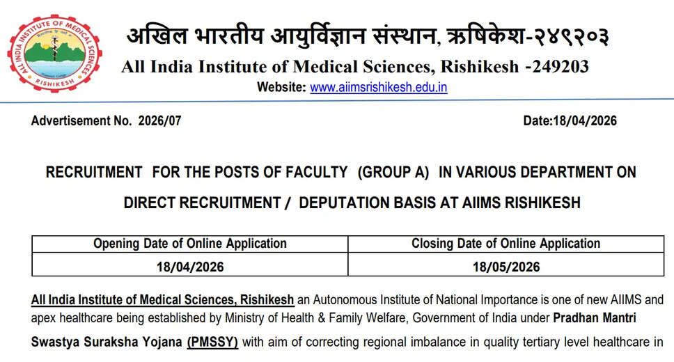 AIIMS Rishikesh Announces Faculty Recruitment for 2026