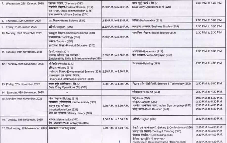 NIOS Releases Date Sheet for 10th and 12th Exams for September/October 2025
