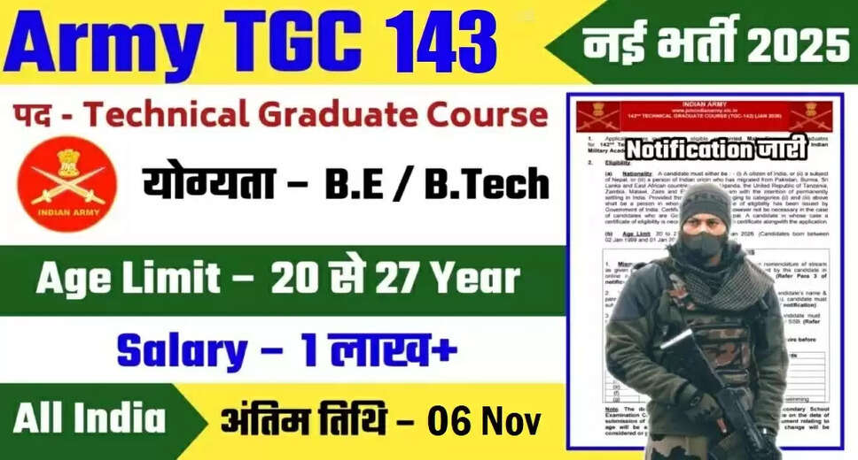 Indian Army TGC 143 Recruitment 2025: Apply for Technical Graduate Course