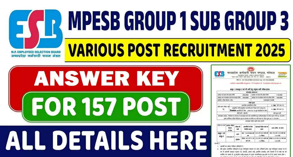 MPESB Group 1 Sub Group 3 Answer Key Released for 2025 Recruitment