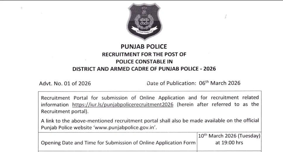 Punjab Police Constable Recruitment 2026: Apply for 3298 Vacancies