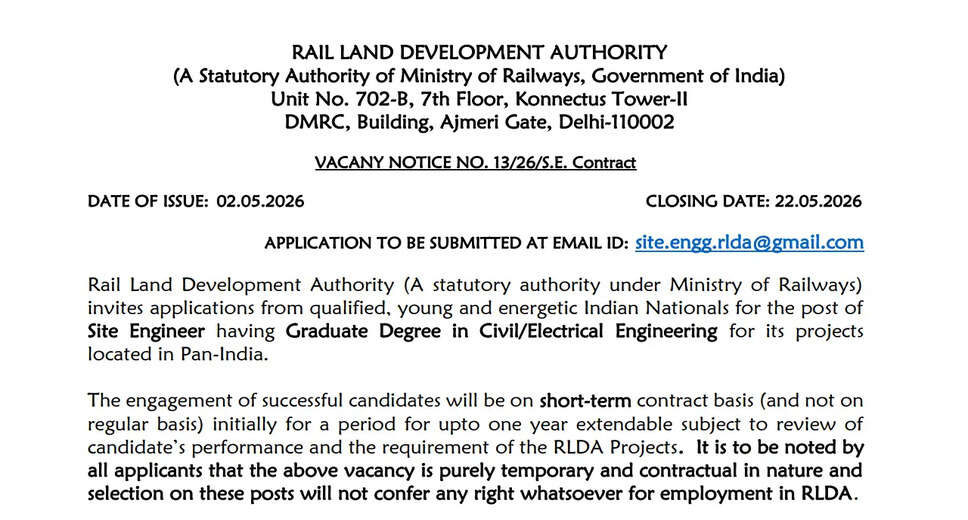 RLDA Recruitment 2026: Apply for 40 Site Engineer Positions