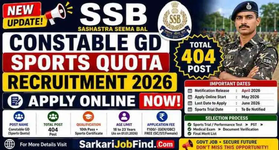 Apply Now: SSB Constable GD Sports Quota Recruitment 2026 for 404 Positions