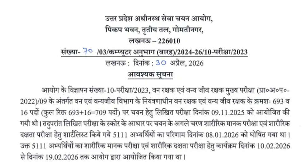 UPSSSC Forest Guard and Wild Life Guard Recruitment 2023: PET Result Released for 709 Positions