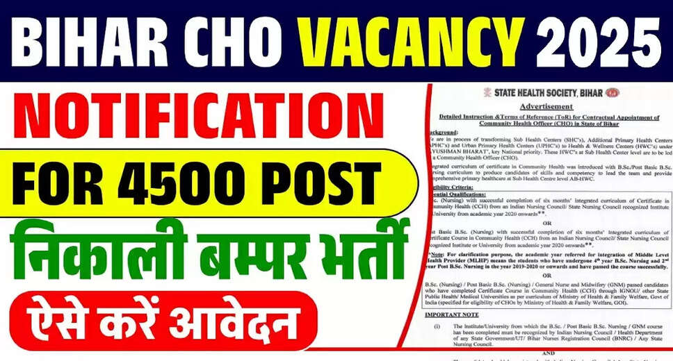 Bihar CHO Recruitment 2025: Apply for 4500 Community Health Officer Positions