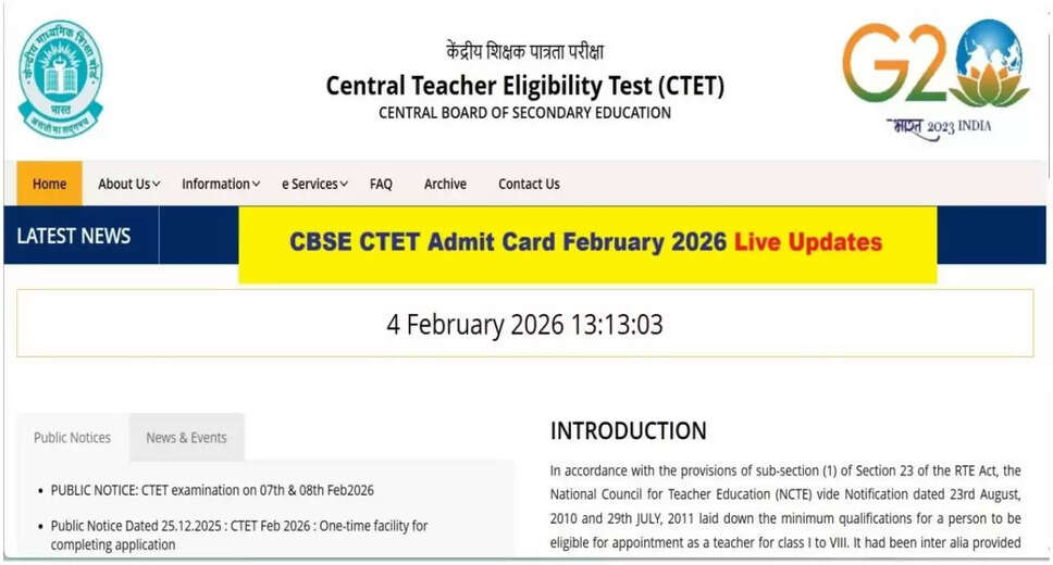 CTET February 2026 Exam Admit Card Release Update