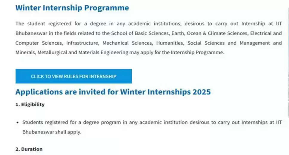 IIT Bhubaneswar Launches Winter Internship Program for 2025