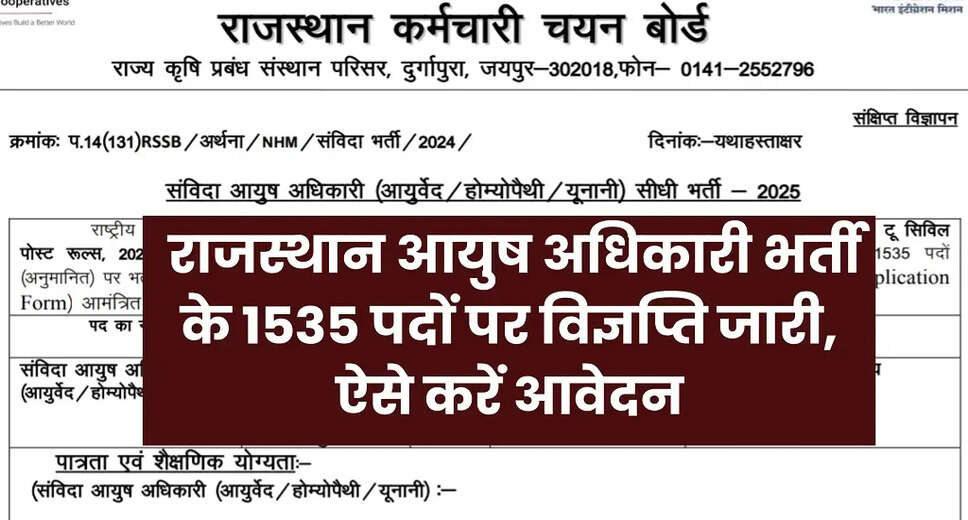 Rajasthan Staff Selection Board Aayush Officer Recruitment 2025 Announced