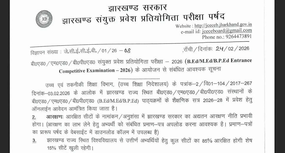 Jharkhand B.Ed/M.Ed/B.P.Ed Entrance Exam 2026: Application Details and Important Dates