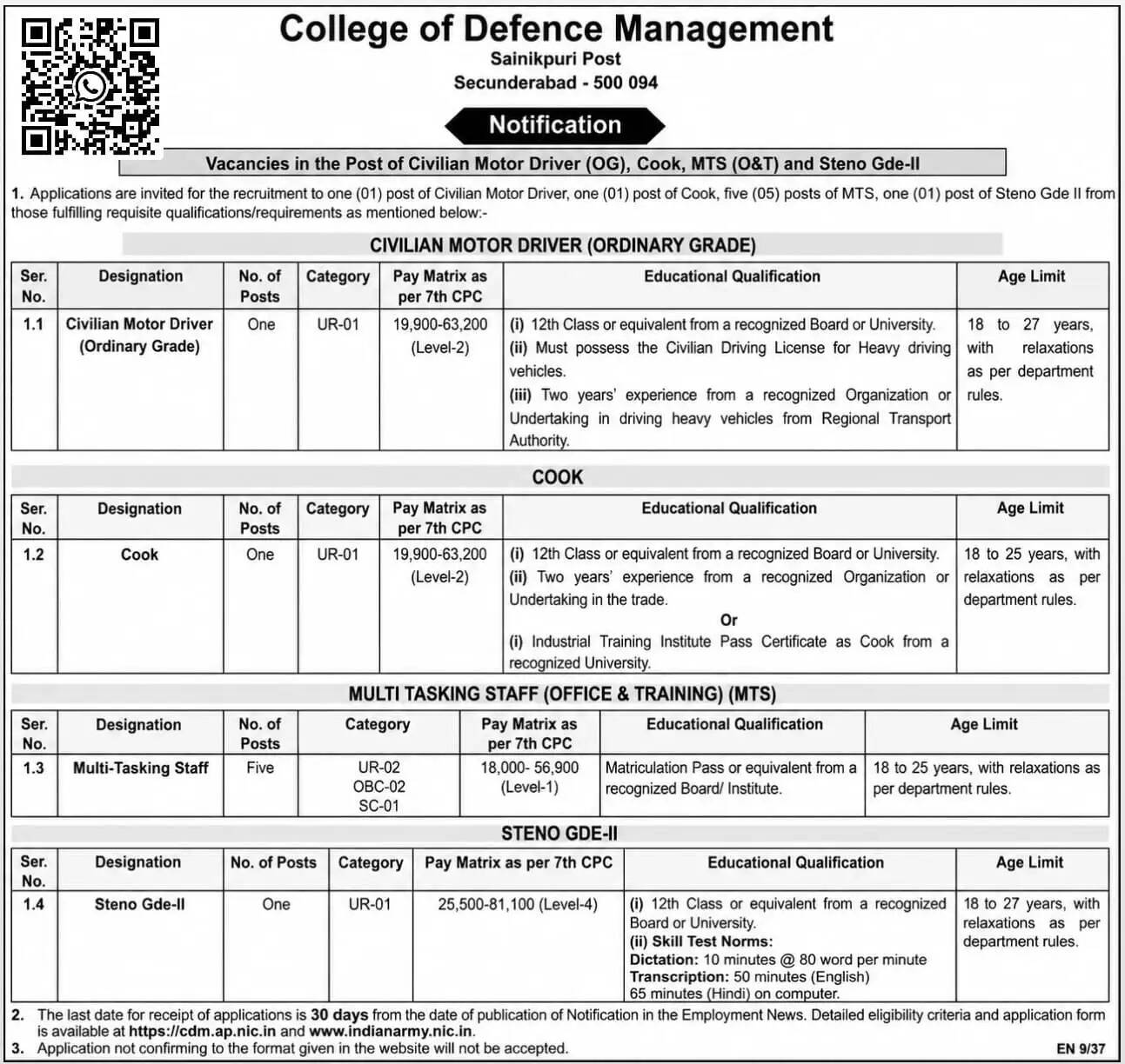 CDM Recruitment 2026: Apply for Driver, Cook, MTS, and Steno Positions