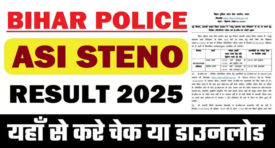 Bihar Police BPSSC ASI Steno Eligibility Test Result 2025 Released