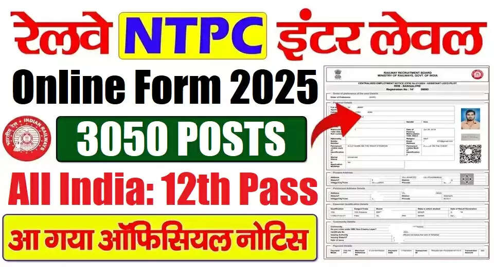 RRB NTPC 10+2 Under Graduate Recruitment 2025 Announced