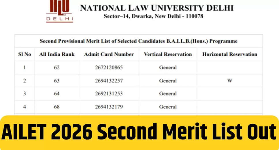 NLU Delhi Releases Second Provisional Merit List for AILET 2026 Admissions