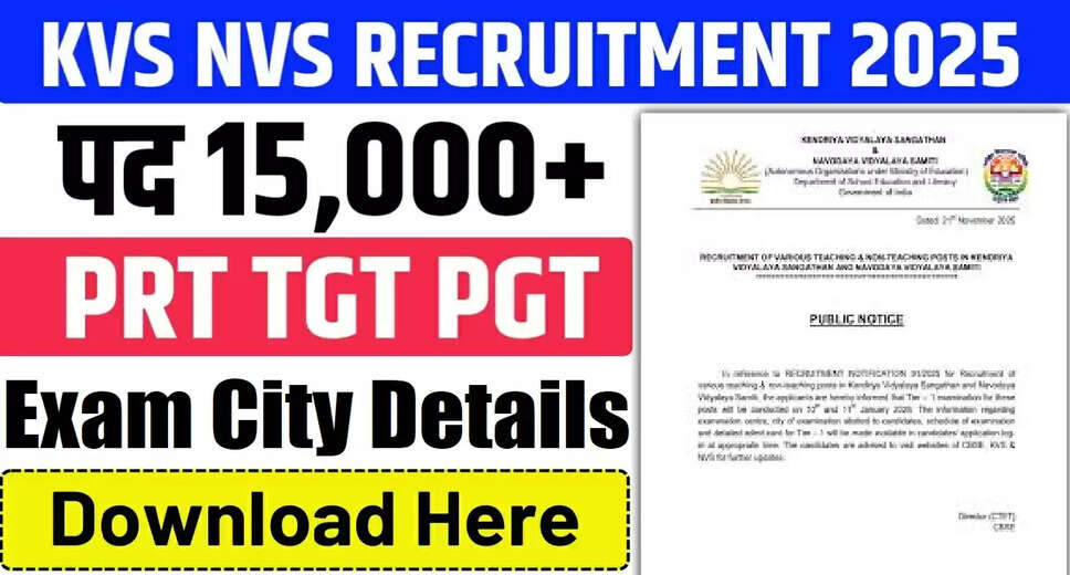 KVS NVS Teaching and Non-Teaching Exam City Information 2025 Released