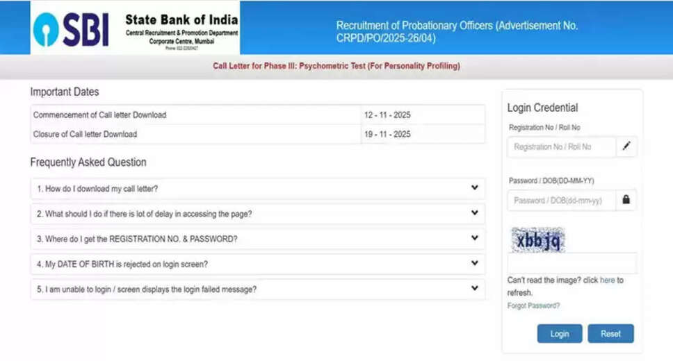 SBI Releases Admit Card for Probationary Officer Phase-III Exam