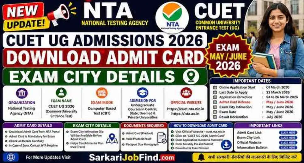 NTA CUET UG 2026: Admit Card Release and Exam City Information