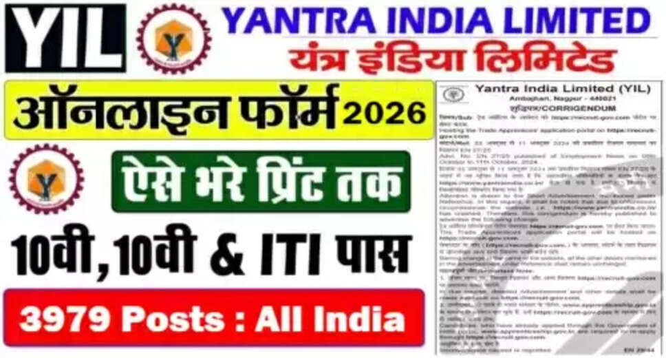 Yantra India Limited Apprentice Recruitment 2026: Apply for 3979 Positions