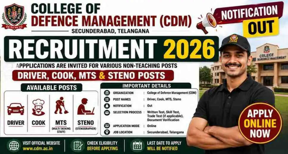 CDM Recruitment 2026: Apply for Driver, Cook, MTS, and Steno Positions
