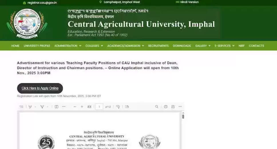 Exciting Job Openings at Central Agricultural University, Imphal for 2025