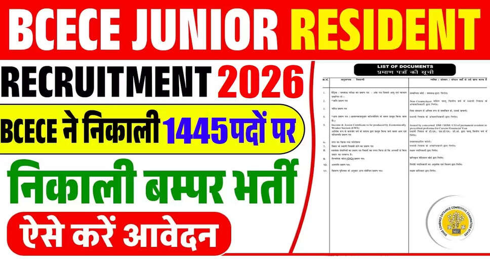 Bihar BCECE Junior Resident Recruitment 2026: Apply Now for 1445 Vacancies