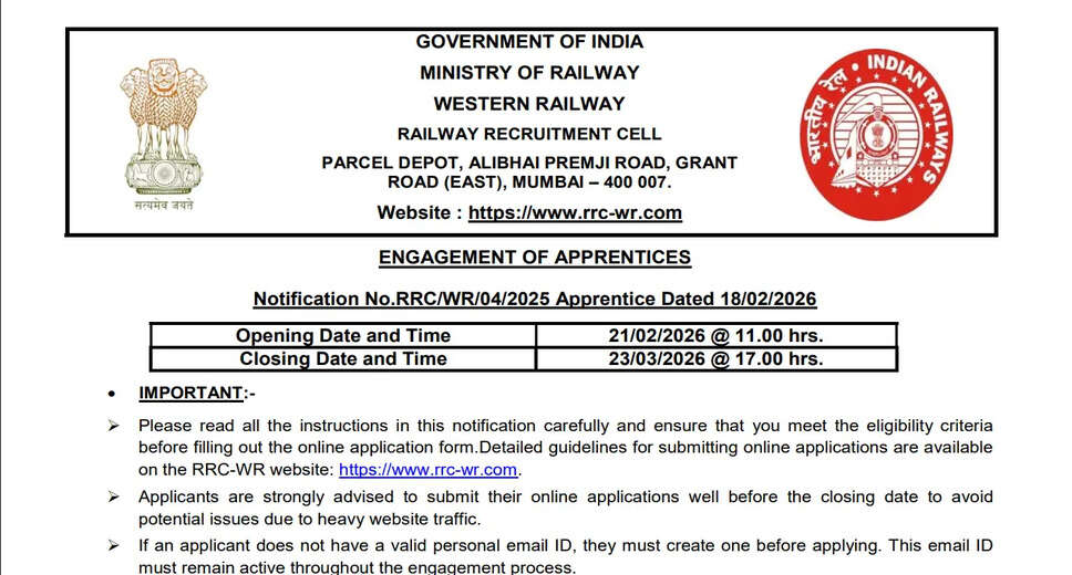 Western Railway RRC Mumbai Apprentice Recruitment 2026: Apply for 5349 Positions